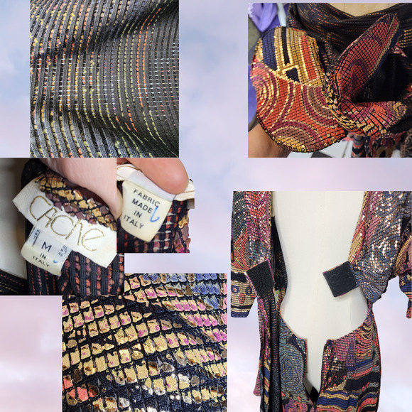 Vtg 80s Cache Funky Colorful Abstract Avant Garde Party Shimmer Italy Dress Sz M - Picture 8 of 8